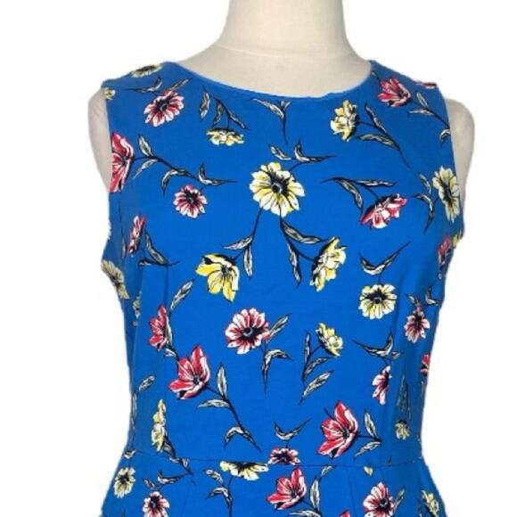 Lands’ End Dress Ponte Knit Sheath Shift Pockets Blue Pink Floral Women Size 18 - Picture 6 of 12